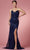 Nox Anabel R1031 - Beaded Cowl Prom Dress with Slit Prom Dresses 2 / Navy Blue