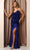 Nox Anabel R1059 - Sequined Feathered Slit Evening Dress Evening Dresses 00 / Royal Blue