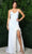 Nox Anabel R1059 - Sequined Feathered Slit Evening Dress Evening Dresses 00 / White/Multi