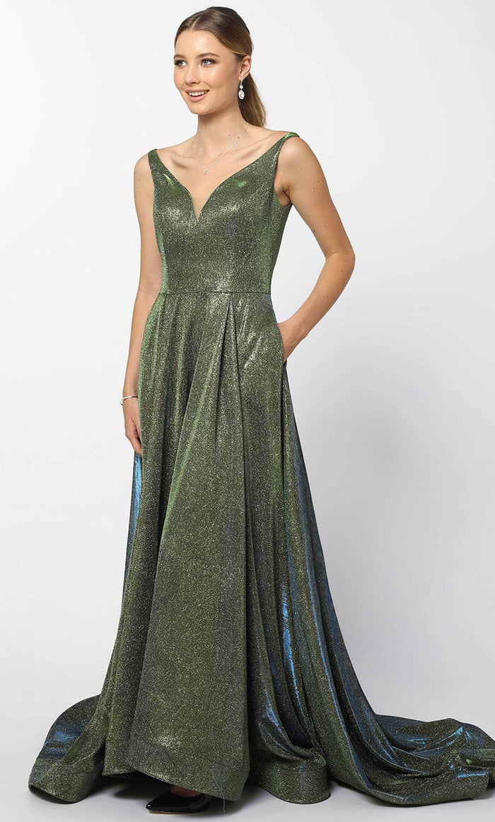 Nox Anabel R274 - Wide Neck Glittered Prom Gown Prom Dresses XS / Green-Gold