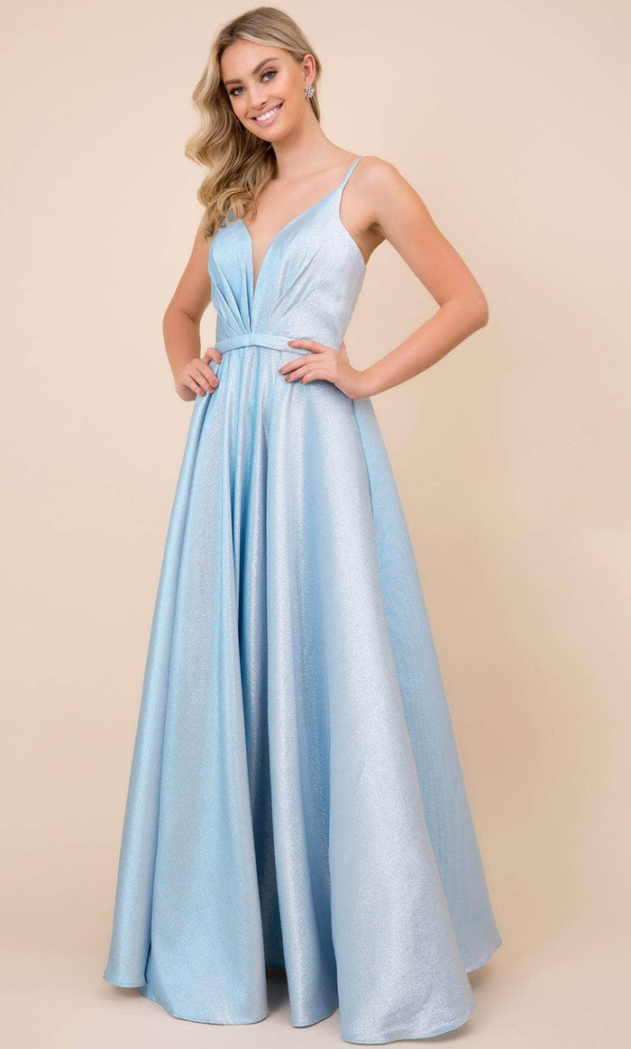 Nox Anabel R347 - A-line Glittered V Neck Gown Prom Dresses 2 / Blue
