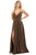 Nox Anabel - R356 V Neck Animal Printed High Slit A-Line Evening Gown Evening Dresses 4 / Black & Gold