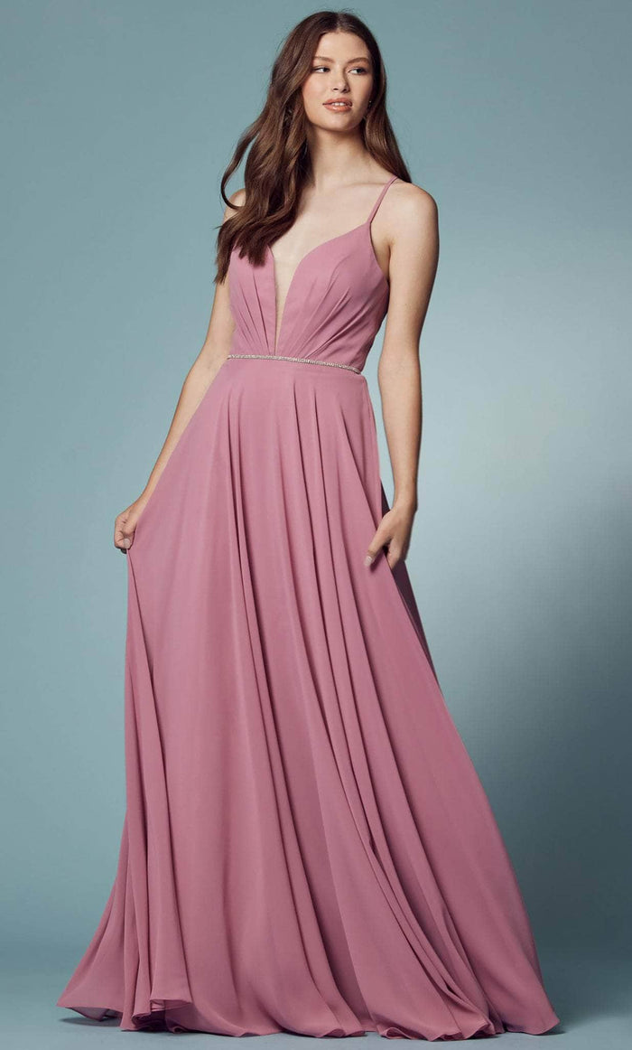 Nox Anabel R416P - Chiffon Flowy A-line Dress Special Occasion Dress 18 / Dusty Rose
