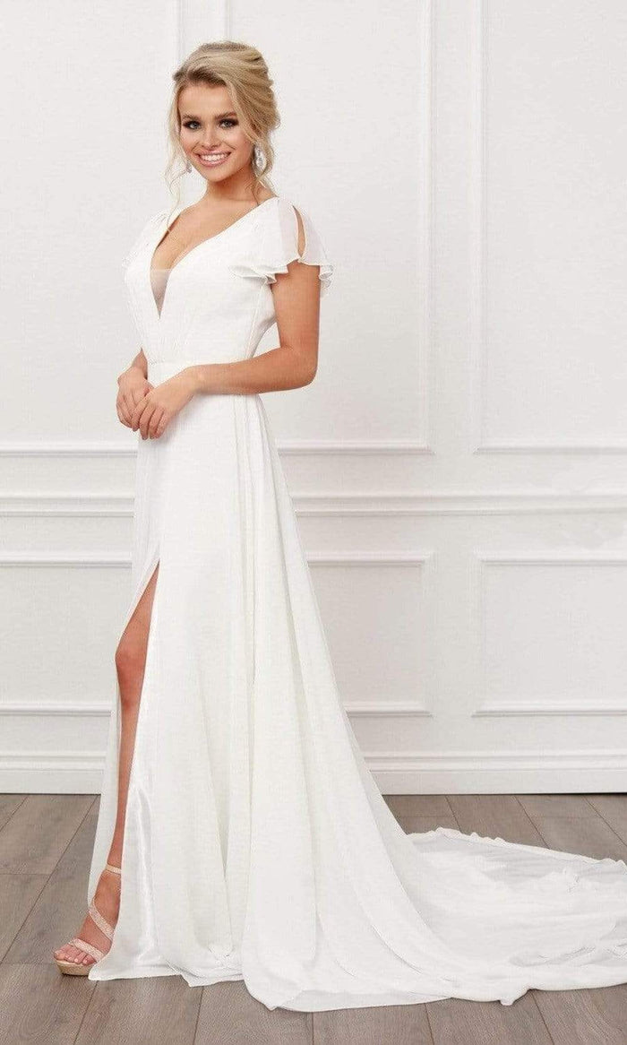 Nox Anabel - R471 V Neck Soft Flowy A-line Dress Wedding Dresses 2 / White