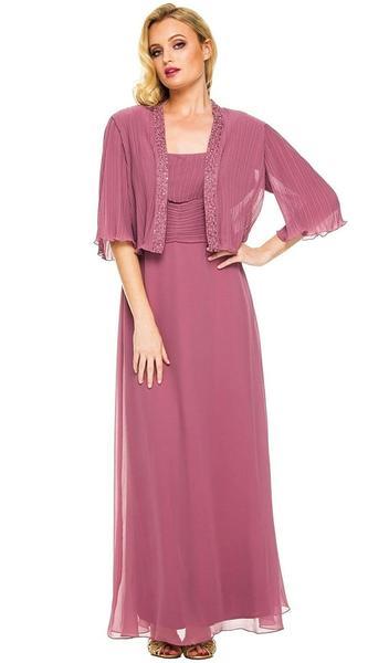 Nox Anabel - Ruched Square Neck Dress with Matching Jacket 5099 - 1 pc Rose Wood In Size 3XL Available CCSALE 3XL / Rose Wood