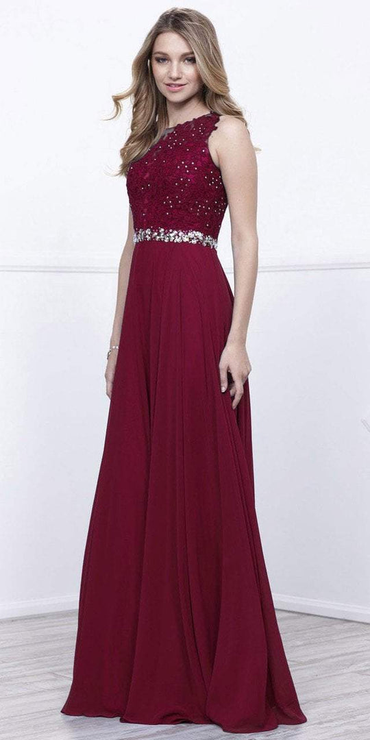 Nox Anabel Sleeveless Embellished Applique Long Gown 8270 CCSALE M / Burgundy
