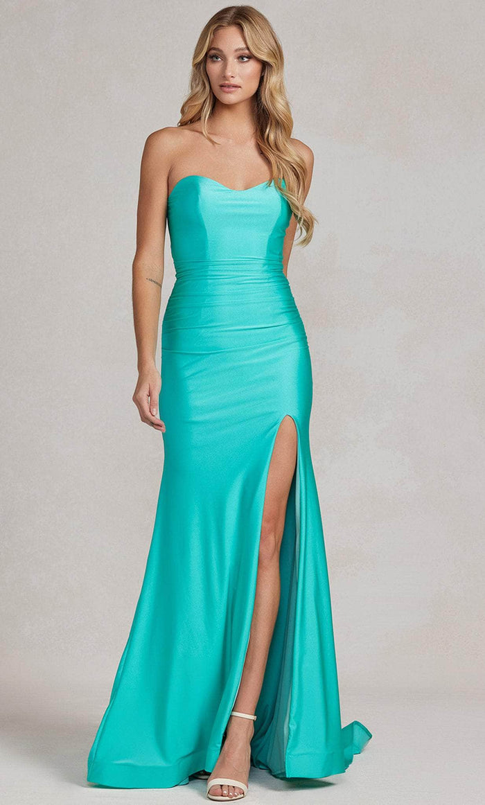 Nox Anabel T1139 - Sweetheart Evening Dress with Slit Evening Dresses 00 / Atlantic Blue
