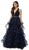 Nox Anabel - T256 Plunging Halter Dotted Lace Tiered Gown Special Occasion Dress XS / Navy