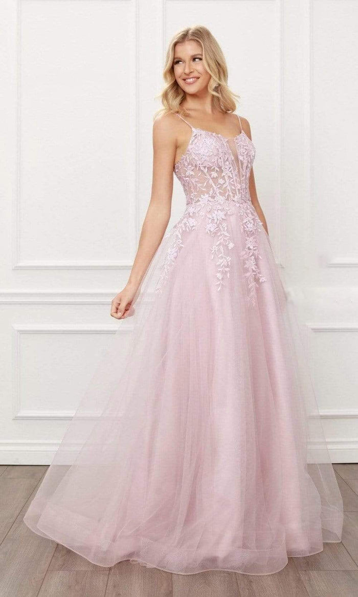 Nox Anabel - T449 Scoop Neck A-line Prom Dress Prom Dresses 2 / Blush