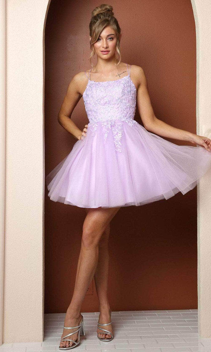 Nox Anabel T718 - Lace Up Back Scoop Neck Short Dress Cocktail Dresses 2 / Lilac