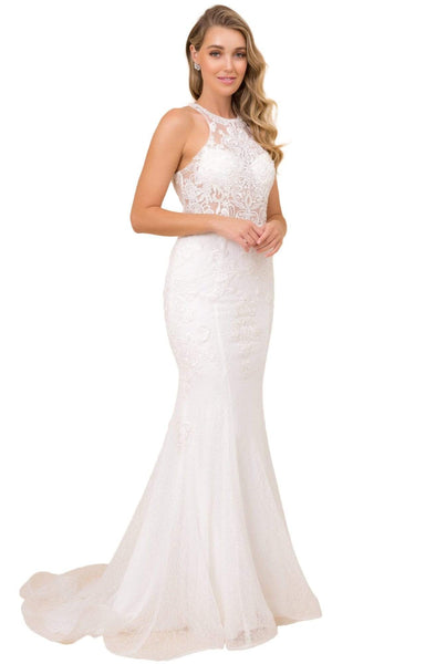 beach wedding dresses under $100 Ivory Tulle Lace Long Sleeves Beach Wedding Dresses With Illusion Neck, MW716