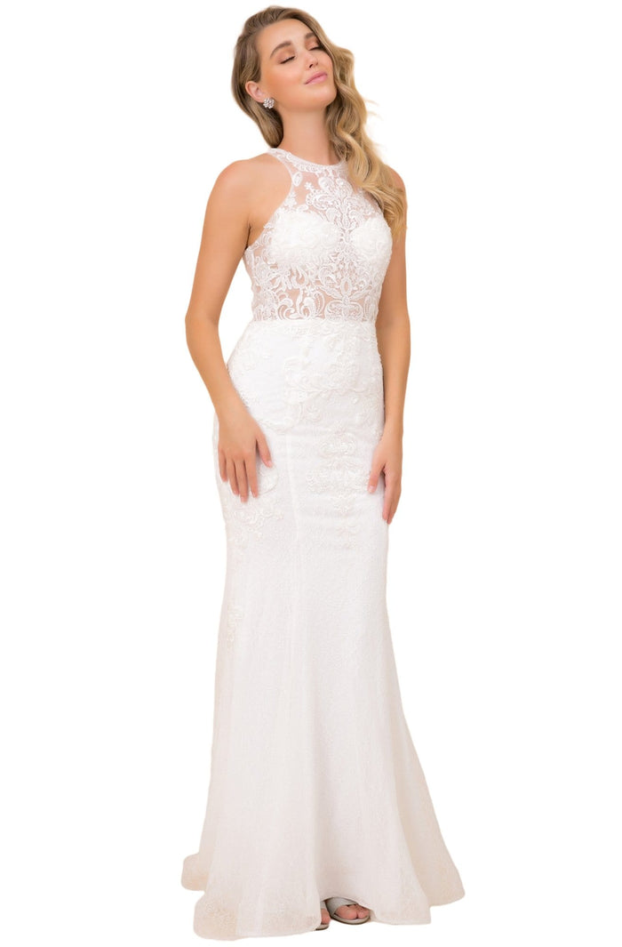 Nox Anabel - W901 Lace Illusion Trumpet Dress Evening Dresses XS / White