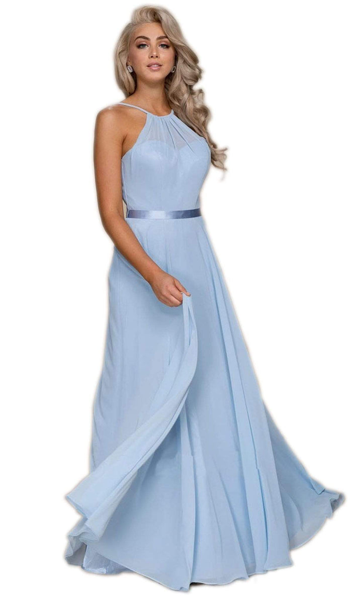 Nox Anabel - Y102 Halter Strap Lace Up Chiffon Evening Gown Evening Dresses XS / Ice Blue