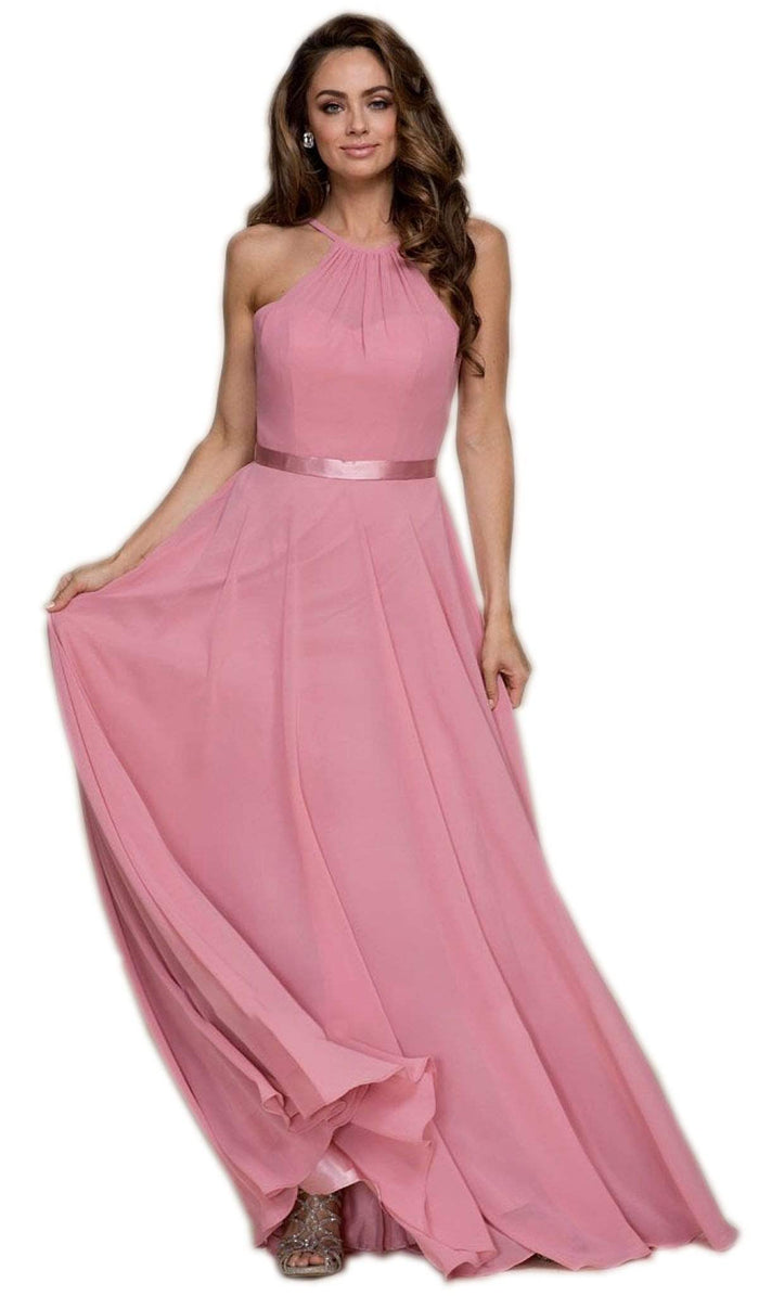Nox Anabel - Y102 Halter Strap Lace Up Chiffon Evening Gown Evening Dresses XS / Rose