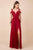 Nox Anabel - Y277P Cold Shoulder V Neckline A-Line High Slit Gown Prom Dresses 4XL / Burgundy