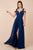 Nox Anabel - Y277P Cold Shoulder V Neckline A-Line High Slit Gown Prom Dresses 4XL / Navy Blue
