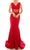 Odrella - 1565 Sleeveless V-Neck Ornate Empire Waist Trumpet Gown Special Occasion Dress 00 / Red