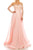 Odrella - 4514 Illusion Off Shoulder Long Sleeve A-Line Gown Evening Dresses 0 / Pink