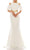 Odrella - 4516 Beaded Sheer Waist Cutout Cold Shoulder Evening Dress Special Occasion Dress 00 / Ivory