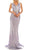 Odrella - 4763 V Neck Cutout Waist Metallic Rib Sheath Evening Gown Special Occasion Dress