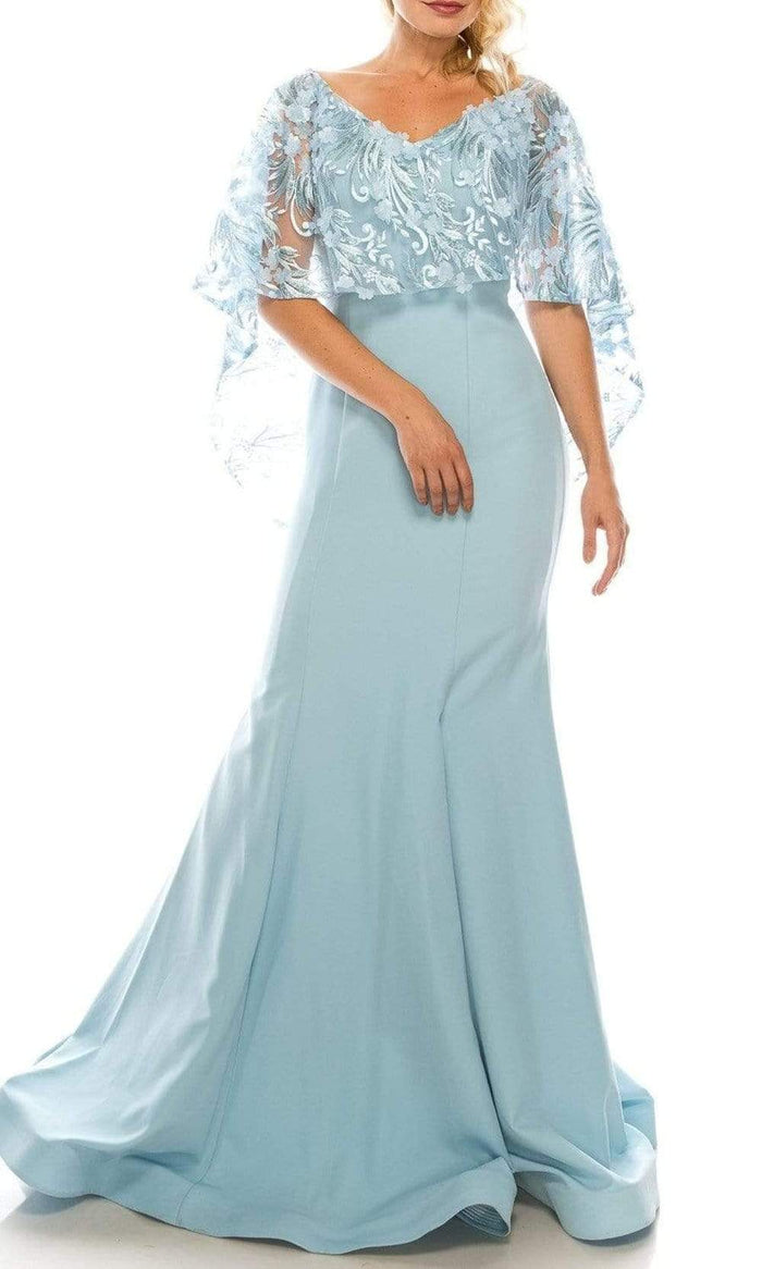 Odrella - 7Y1037 Off-Shoulder Trumpet Gown with Embroidered Mesh Cape Special Occasion Dress