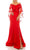 Odrella - 7Y1037 Off-Shoulder Trumpet Gown with Embroidered Mesh Cape Special Occasion Dress 00 / Red