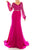 Odrella - 7Y1090 Bishop Sleeve Embroidered Mesh Jacquard Gown Evening Dresses 0 / Fuchsia
