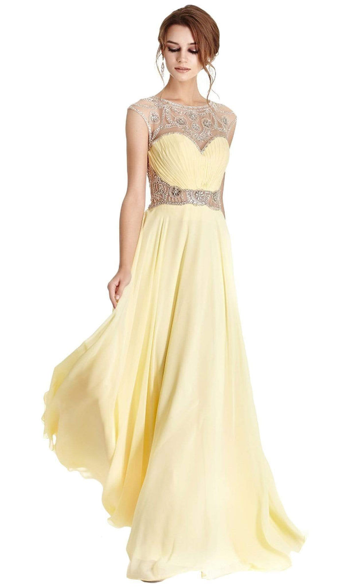 Ornate Illusion Bateau A-line Prom Dress Dress XXS / Banana
