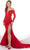 Panoply - 14109 Draped High Slit Mermaid Gown Special Occasion Dress 0 / Red