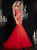 Panoply 14752 Bejeweled Off Shoulder V Neck Trumpet Evening Gown CCSALE 6 / Red/nude