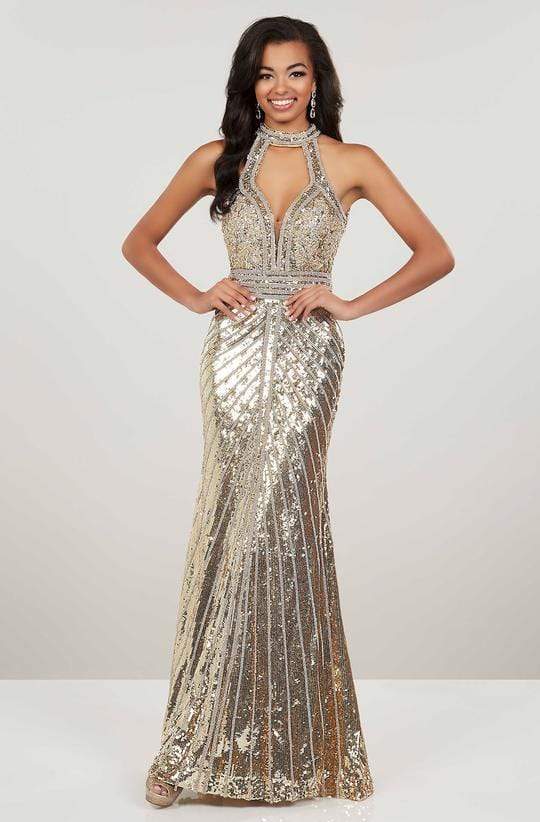 Panoply - 14963 Sequined High Halter Trumpet Dress - 1 pc Gold/Silver In Size 4 Available CCSALE 4 / Gold/Silver