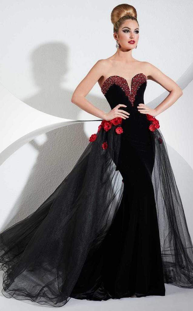 Panoply - Contrast Rosette Sweetheart Velvet Trumpet Gown 44289J - 1 pc Black/Red In Size 6 Available CCSALE 6 / Black/Red
