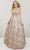 Panoply - Plunging V-Neck Embroidered Lace A-Line Gown 14918 - 1 pc Blush/Gold In Size 2 Available CCSALE 2 / Blush/Gold