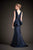 Park 108 -  M132 Beaded Waist Peplum Mikado Mermaid Gown - 1 pc Navy In Size 14 Available CCSALE