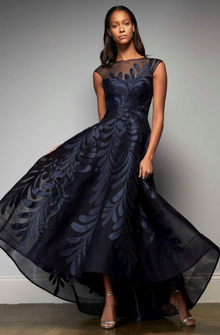 Park 108 - M343 Floral Embroidered High Low A-line Dress Evening Dresses 2 / Navy