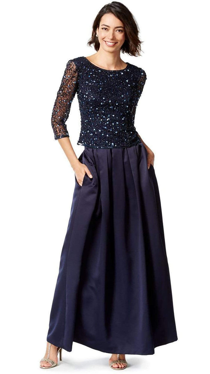 Patra - Sequined Bateau Neck Dress P1689 Special Occasion Dress 6 / Navy