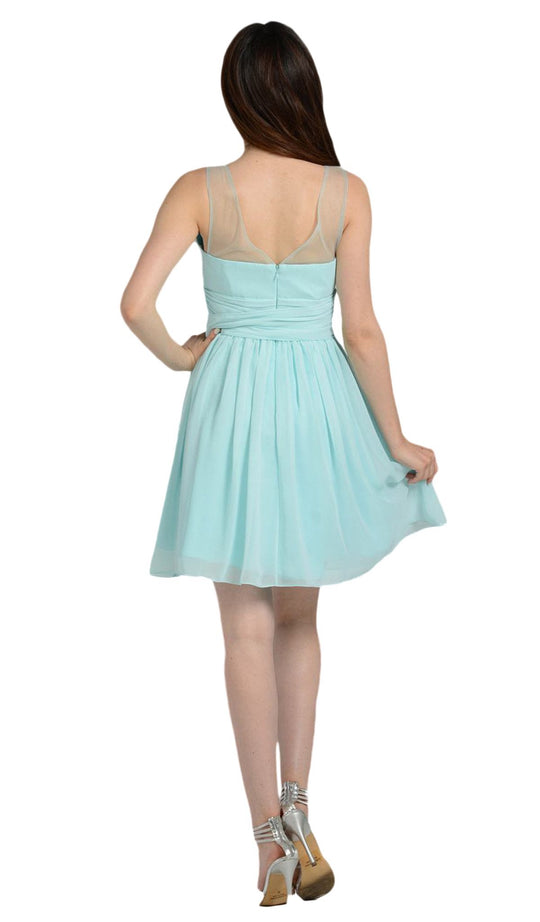 Poly USA - 7006 Sleeveless Illusion Neck Chiffon A-line Dress