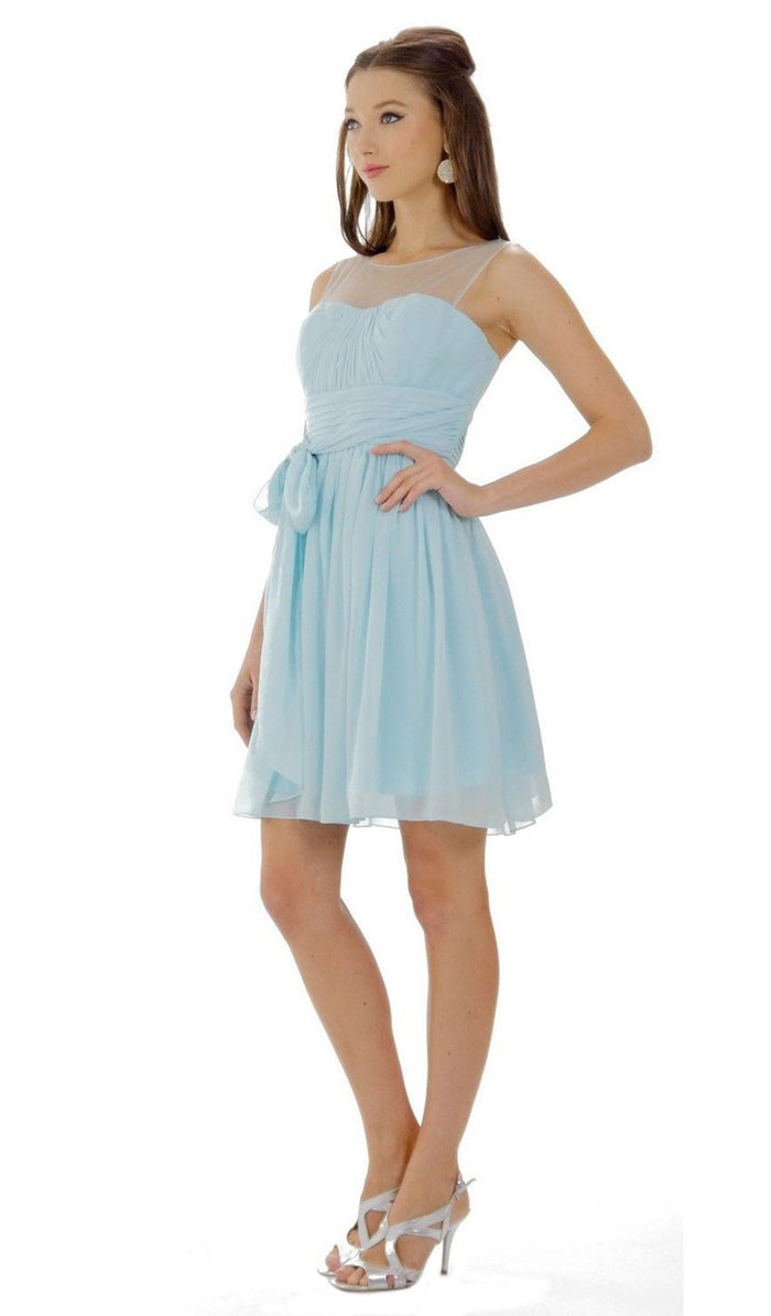 Poly USA - 7006 Sleeveless Illusion Neck Chiffon A-line Dress Special Occasion Dress XS / Aqua