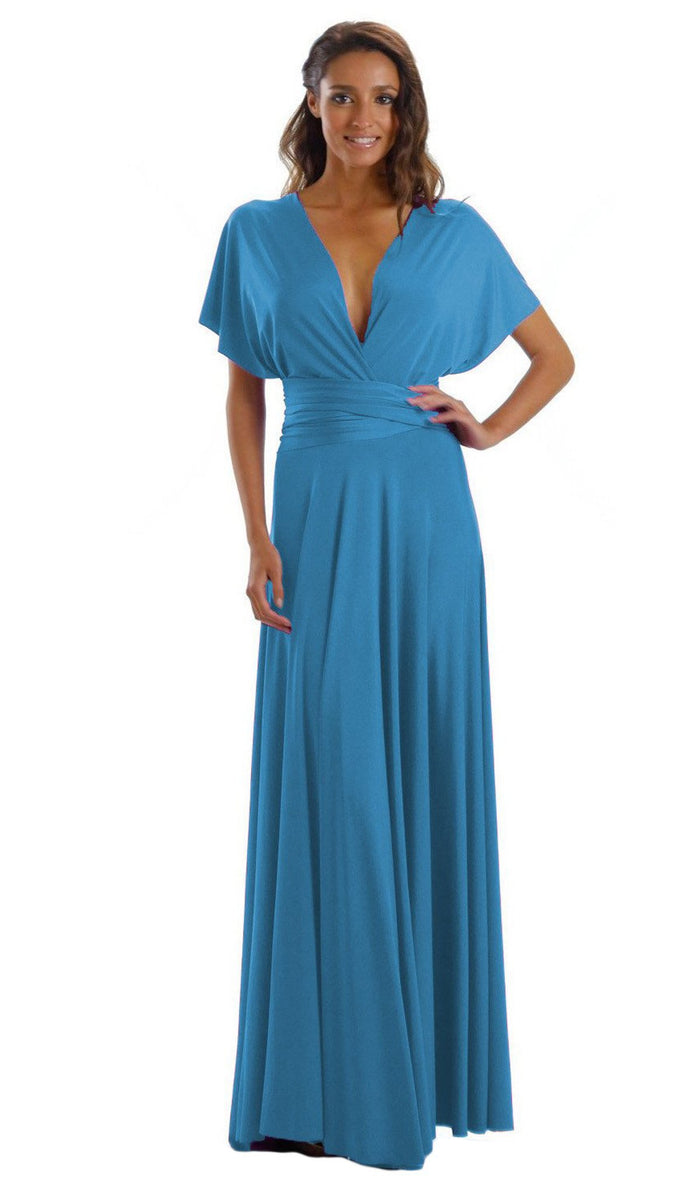 Poly USA - 7022 Twist and Tie Long Convertible Jersey Dress Special Occasion Dress XS / Aqua