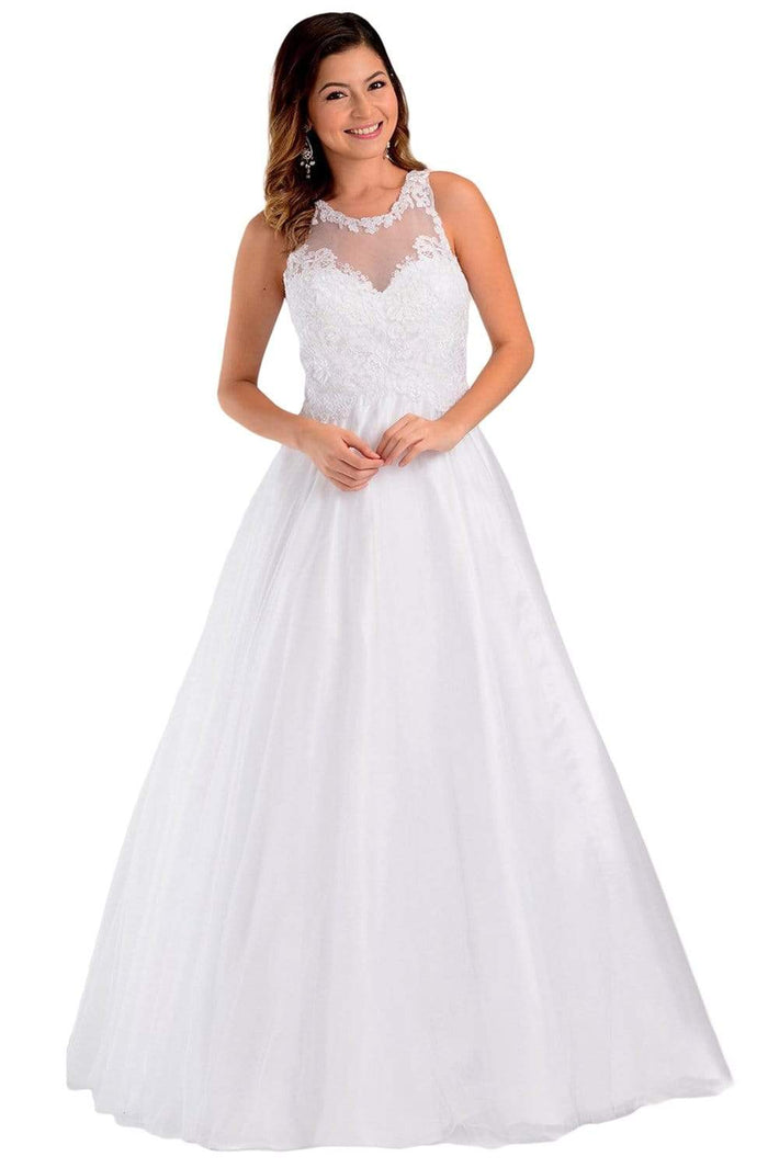 Poly USA - 7490 Embroidered Halter Tulle A-line Gown Wedding Dresses XS / White