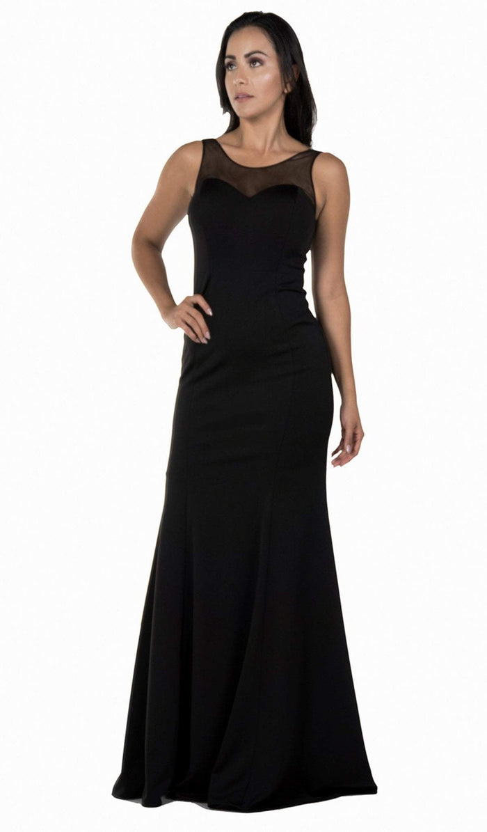 Poly USA - 8148 Sleeveless Illusion Scoop Jersey Trumpet Dress Special Occasion Dress XS / Black