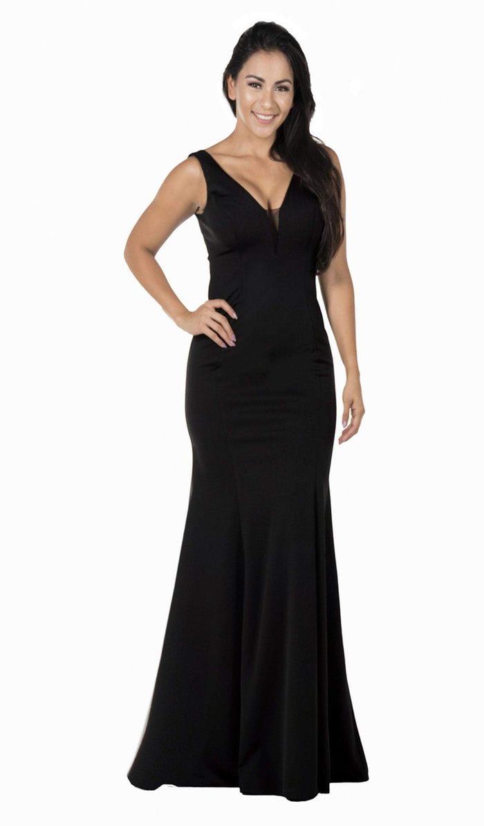 Poly USA - 8152 Plunging V-Neck Trumpet Jersey Gown Special Occasion Dress XS / Black