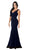 Poly USA - 8152 Plunging V-Neck Trumpet Jersey Gown Special Occasion Dress XS / Navy