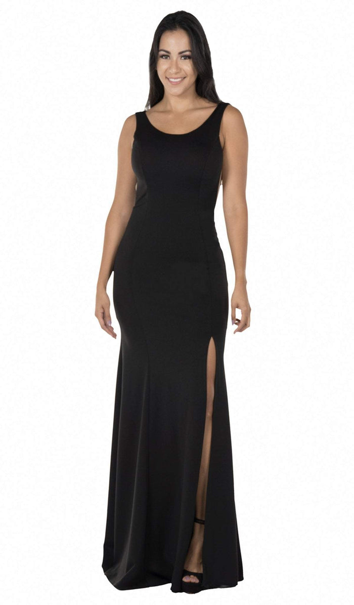Poly USA - 8168 Illusion Cutout Scoop Jersey Gown Special Occasion Dress XS / Black