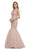 Poly USA - 8226 Cap Sleeve Appliqued Illusion Cutout Mermaid Gown Special Occasion Dress XS / Mauve