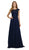 Poly USA - 8254 Cap Sleeve Embroidered Illusion Chiffon Gown Special Occasion Dress XS / Navy