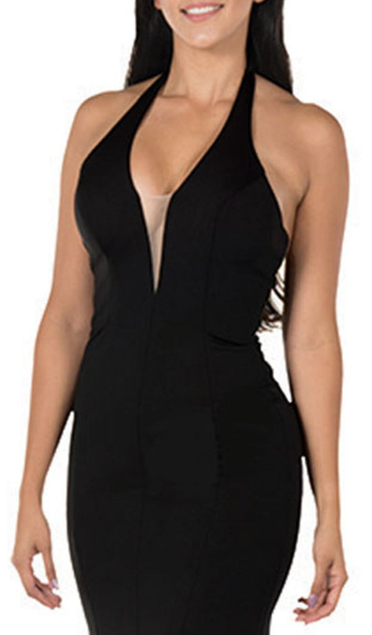 Poly USA - 8262 Deep V Neckline Halter Top Mermaid Evening Gown
