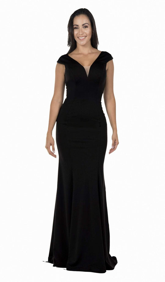 Poly USA - 8290 Cap Sleeve Deep V-Neck Sheath Gown