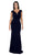 Poly USA - 8290 Cap Sleeve Deep V-Neck Sheath Gown Special Occasion Dress XS / Navy