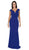 Poly USA - 8290 Cap Sleeve Deep V-Neck Sheath Gown Special Occasion Dress XS / Royal